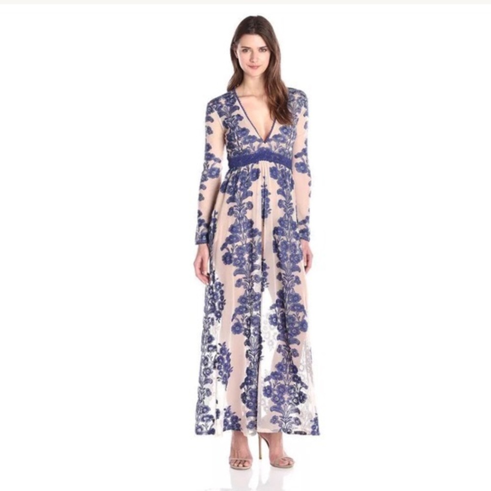 For Love & Lemons Blue Temecula Embroidered Dress
